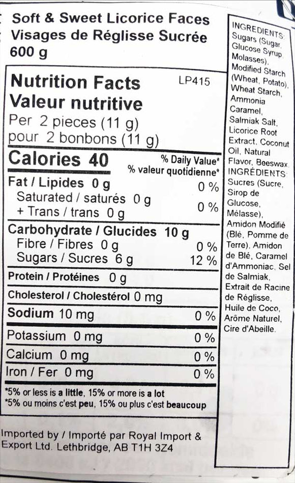 ah sweet soft licorice faces 600g